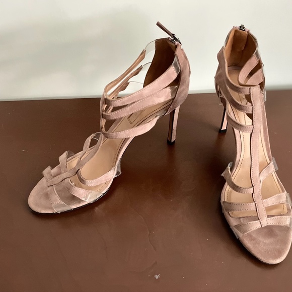 Samuele Failli Pink Critina Suede & PVC Caged Sandal Heels - Picture 1 of 5